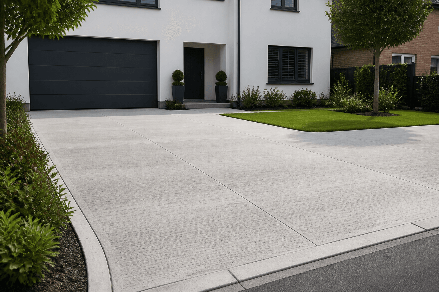 Brushed concrete driveway with neat edging