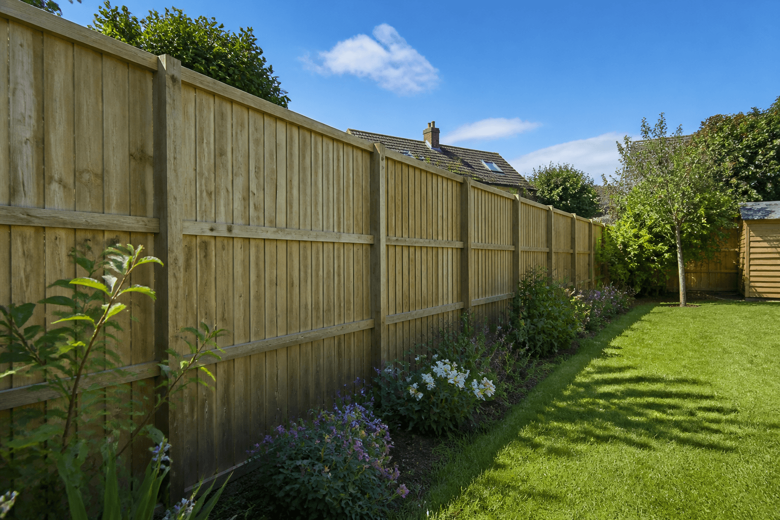 Timber panel fencing installed in a residential garden