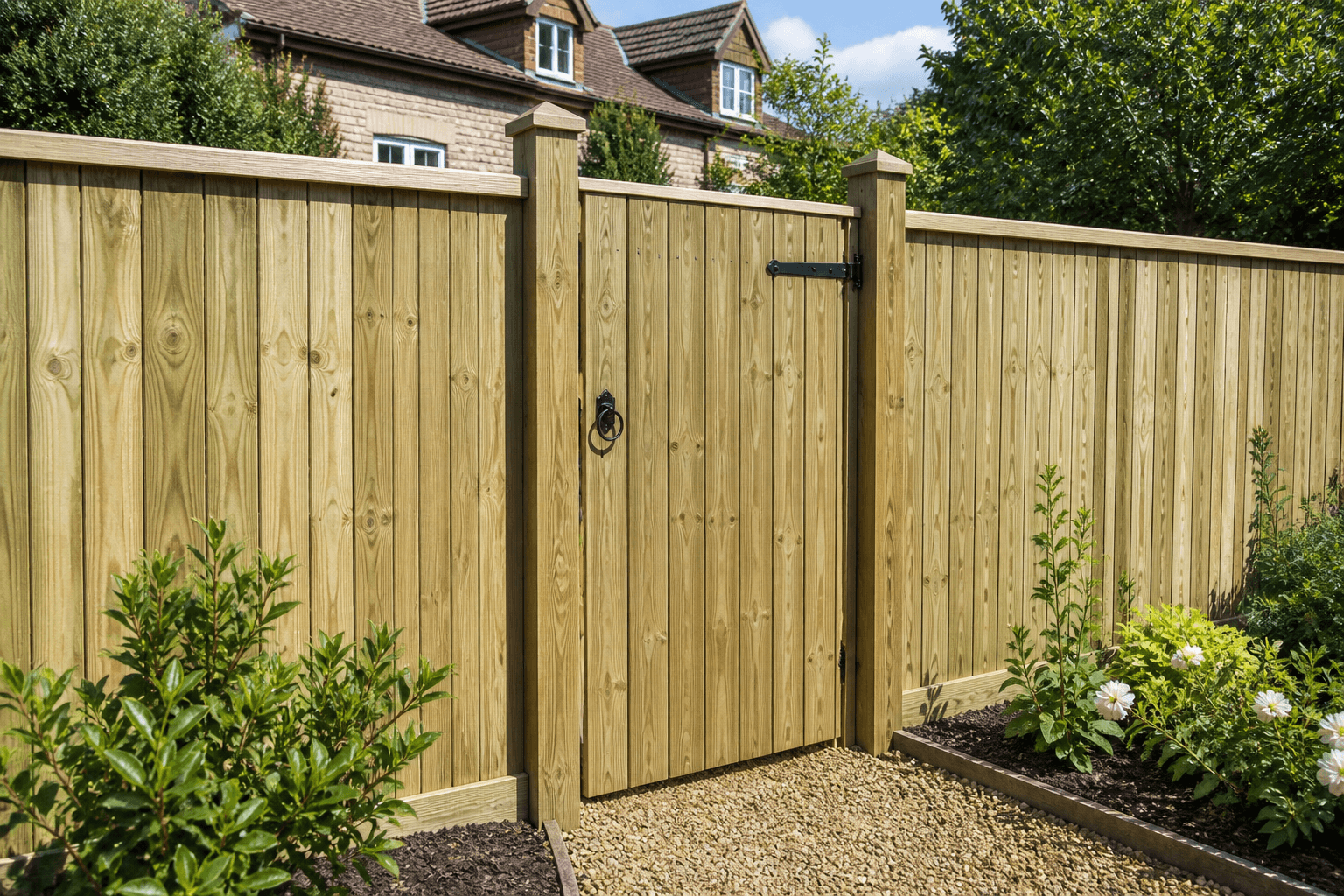 Single timber garden gate with matching fence